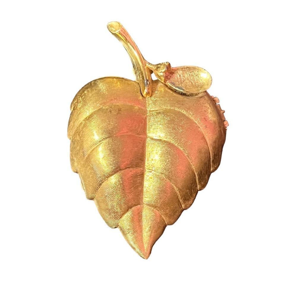 Vintage Avon Gold Tone Leaf Perfume Locket Brooch